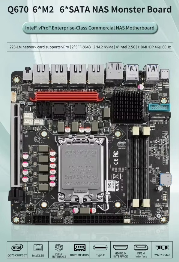 Scheda Madre NAS Intel vPro Q6 - Lga 1700 Ddr5 Itx Motherboard recensione e prezzo